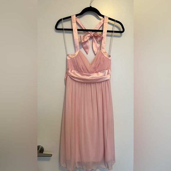 Vintage Knee Length Satin/Chiffon Light Pink Formal Dress - Picture 1 of 16